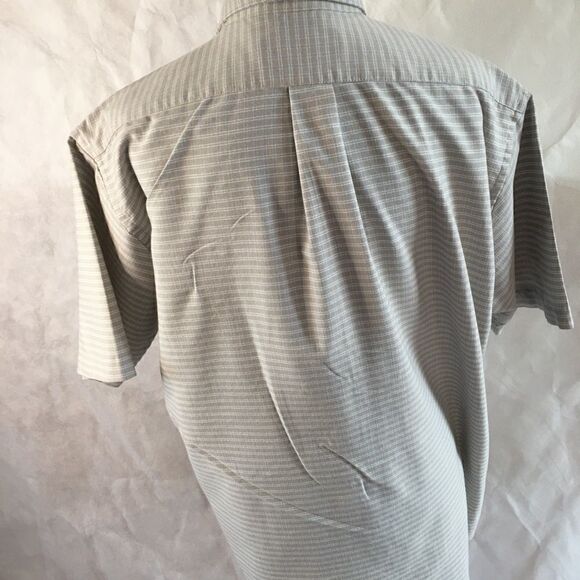 David Taylor button up short sleeve shirt 16 1/2 beige tan light blue - Picture 4 of 4